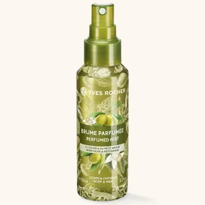 Yves Rocher Les Plaisirs Nature, Brume Parfumee Corps & Cheveux  A l`Olive & Au Petit Grain (Mgiełka do ciała i włosów `Oliwka & petit grain`)