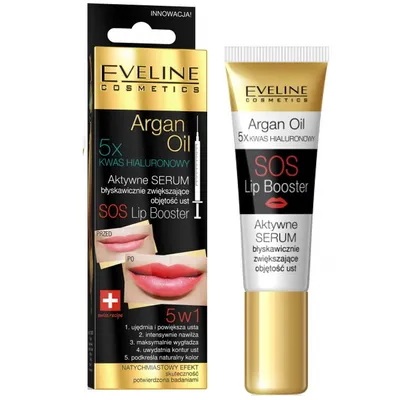 Eveline Cosmetics Argan Oil, Aktywne serum błyskawicznie zwiększające objętość ust 5 w 1 SOS Lip Booster