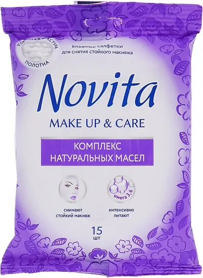 Novita Make Up & Care, Chusteczki do demakijażu z kompleksem naturalnych olejków