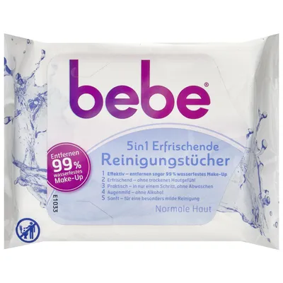 Bebe (Young Care) Erfrischende Reinigungstücher 5 in 1 Normal Haut (Chusteczki do demakijażu 5 w 1 do skóry normalnej)