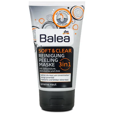 Balea Soft & Clear 3 in 1, Reingigung, Peeling, Maske mit Salizylsaure, Aktivkohle und Zink (Żel do twarzy 3 w 1  z węglem aktywnym)