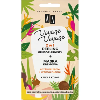 AA Voyage Voyage, 2w1 Peeling gruboziarnisty + maska kremowa `Kawa i kokos`