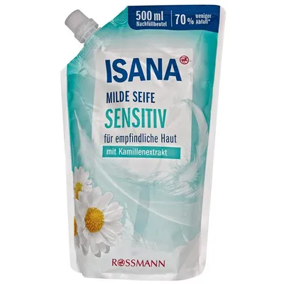 Isana Milde Seife Sensitiv (Delikatne mydło w płynie z ekstraktem z rumianku (nowa wersja))