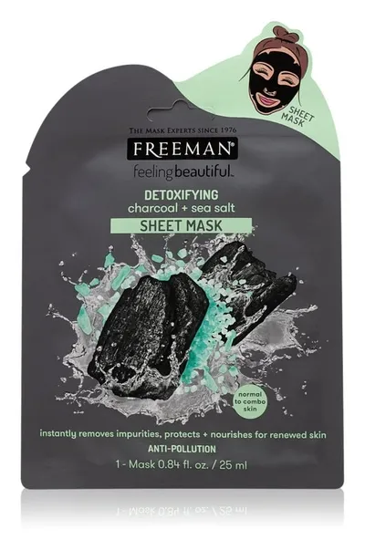 Freeman Feeling Beautiful, Detoxyfying Charcoal + Sea Salt Sheet Mask (Detoksująca maska płócienna z aktywnym węglem)