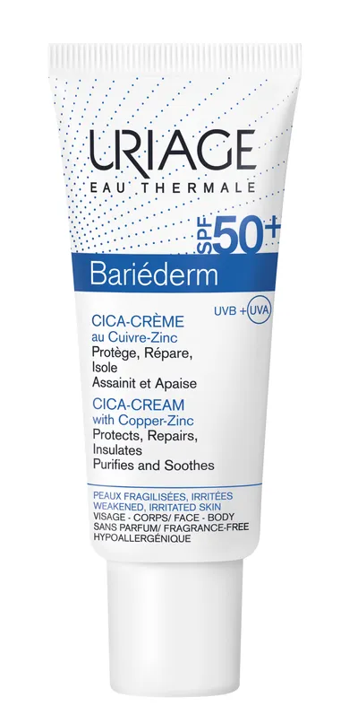 Uriage Bariederm Cica, Creme Reparatrice SPF 50+ au Cuivre-Zinc (Krem regenerujący)