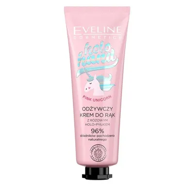Eveline Cosmetics Holo Hand, Odżywczy krem do rąk z różowym holo-pyłkiem `Pink Unicorn `
