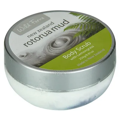 Wild Ferns Rotorua Mud, Body Scrub with Lemongrass (Błotny peeling do ciała z trawą cytynową)