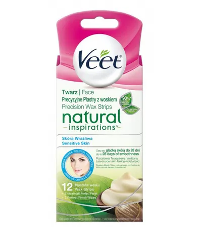 Veet Natural Inspirations, Shea Butter Precision Wax Strips Face (Plastry do depilacji twarzy z masłem shea skóra wrażliwa)