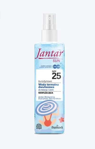 Jantar Sun, Amber Moisturizing Dual-Phase Thermal Water SPF 25 (Bursztynowa nawilżajaca woda termalna dwufazowa do twarzy i ciała)