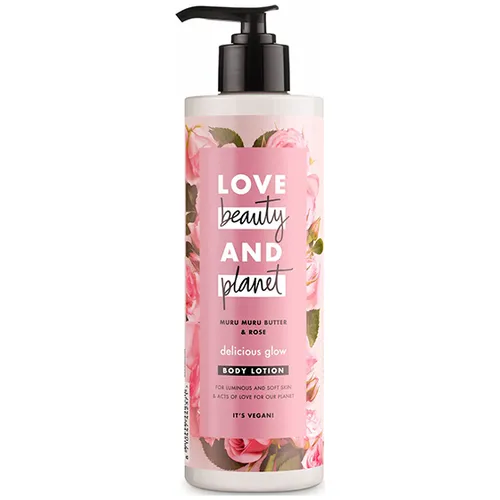 Love Beauty and Planet Delicious Glow, Muru Muru Butter & Rose Body Lotion (Nawilżający balsam do ciała z masłem Muru Muru i olejkiem różanym)