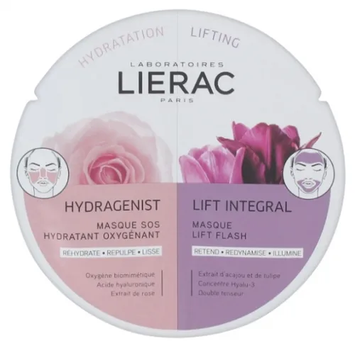Lierac Duo Hydragenist SOS Oxygenating Moisturising Mask  + Lift Integral Lift Flash Mask (Duo maska do twarzy błyskawicznie liftingująca + Maska S.O.S. dotleniająco - nawilżająca)