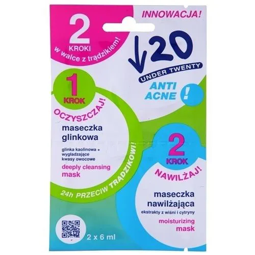 Under Twenty Anti! Acne, 2 kroki w walce z trądzikiem - maseczka oczyszczająca i nawilżająca