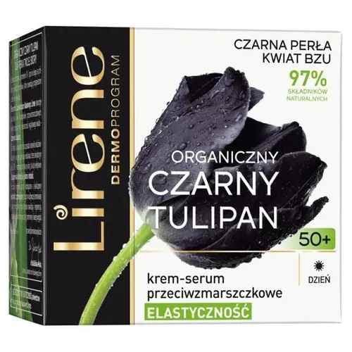Lirene Dermoprogram Organiczny Czarny Tulipan, Krem-serum przeciwzmarszczkowe na dzień 50+