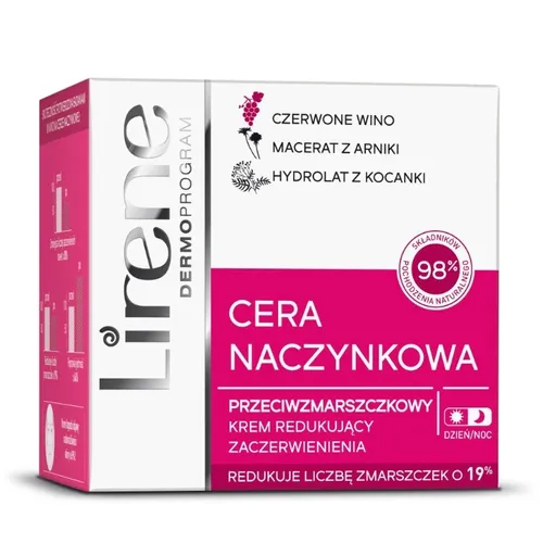 Lirene Dermoprogram Cera Naczynkowa, Przeciwzmarszczkowy krem redukujący zaczerwienienia na dzień i na noc