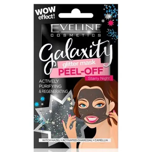 Eveline Cosmetics Galaxity Glitter Mask Peel-off, Oczyszczająco-regenerująca maseczka peel-off z połyskującymi drobinkami `Starry Night`