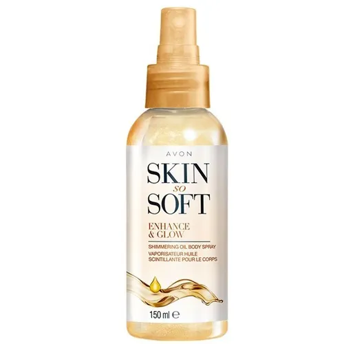 Avon Skin So Soft, Enhance & Glow, Shimmering Oil Body Spray (Olejek w sprayu z połyskującymi drobinkami `Złocisty blask` (nowa wersja))