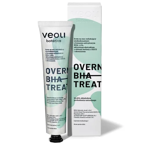 Veoli Botanica Overnight BHA Treatment, Imperfection-Reducing Night Cream (Krem na noc redukujący niedoskonałości z kwasem salicylowym 1,5%, ekstraktem z zielonej herbaty z EGCG i skwalanem)