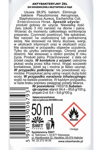 CleanHands Antybakteryjny żel do rąk z aloesem i prowitaminą B5 75% alkoholu (nowa wersja) - 3