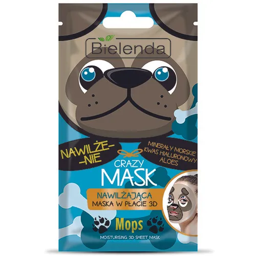 Bielenda Crazy Mask, Nawilżająca maska w płacie 3D `Mops`