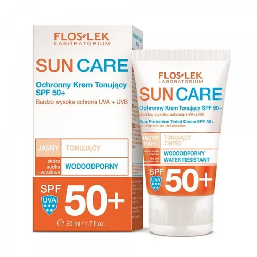 Floslek Sun Care, Ochronny krem tonujący SPF 50+ wodoodporny skóra sucha i wrażliwa