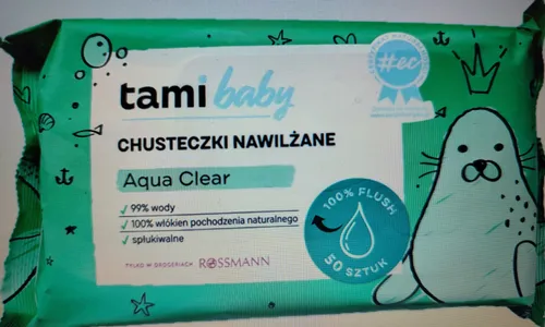 Tami Baby Aqua Clear, Chusteczki nawilżane  spłukiwane naturalnie biodegradowalne
