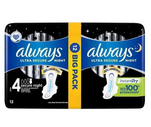 Always Ultra Secure Night, Podpaski higieniczne ze skrzydełkami rozmiar 4 - 1