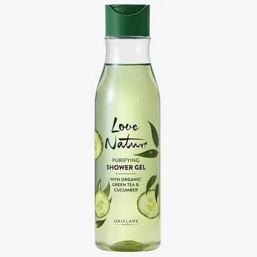 Oriflame Love Nature, Purifying Shower Gel with Green Tea and Cucumber (Oczyszczający żel pod prysznic z organiczną zieloną herbatą i ogórkiem)