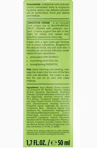 Bielenda Smoothie Cream, Prebiotyczny krem normalizujących `Prebiotyk + awokado + kiwi` - 3