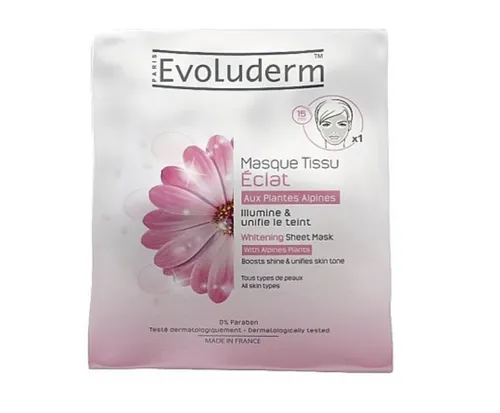 Evoluderm Whitening Sheet Mask with Alpine Plants (Rozświetlająca maska na tkaninie do twarzy z alpejskimi ziołami)