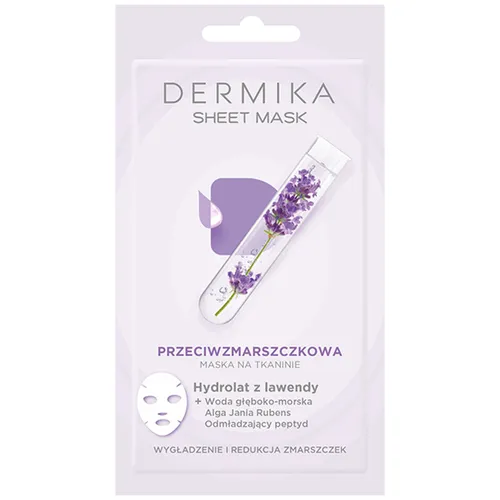 Dermika Sheet Mask, Przeciwzmarszczkowa maska na tkaninie `Hydrolat z lawendy`