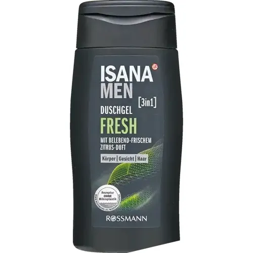 Isana Men, Duschgel Fresh 3 in 1 mit belebend-frischem Zitrus-Duft (Odświeżający żel pod prysznic o zapachu cytrusów)