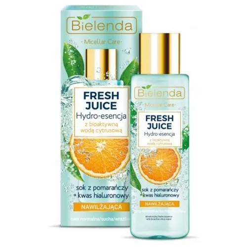 Bielenda Fresh Juice, Nawilżająca hydro-esencja z bioaktywną wodą cytrusową `Sok z pomarańczy + kwas hialuronowy`