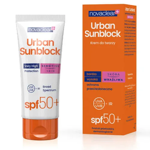 Novaclear Urban Sunblock, Krem ochronny do twarzy skóra wrażliwa SPF50+