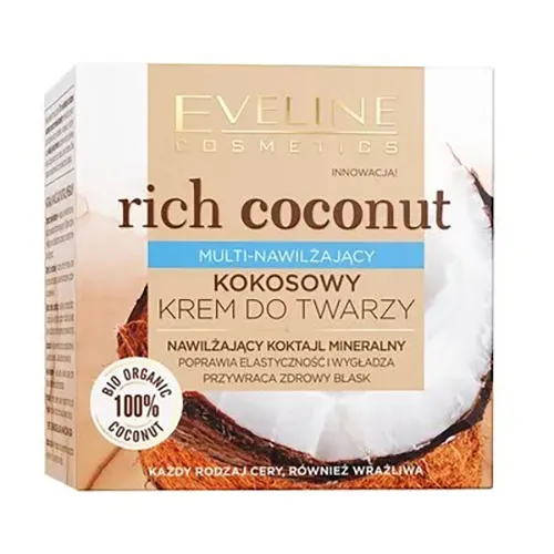 Eveline Cosmetics Rich Coconut, Multi-nawilżający kokosowy krem do twarzy