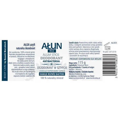 Beaute Marrakech Ałun Eco, Alum Stick Deodorant Antbacterial (Naturalny dezodorant w sztyfcie `Ałun`) - 2
