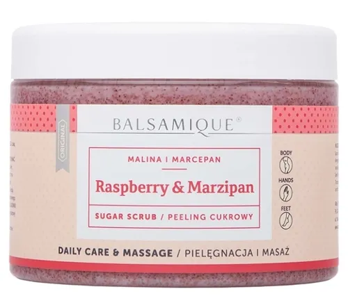 Balsamique Daily Care & Massage, Sugar Scrub Raspberry & Marzipan (Peeling cukrowy `Malina z marcepanem`)