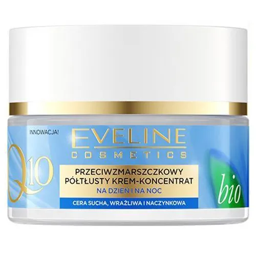Eveline Cosmetics Q10 Bio, Przeciwzmarszczkowy półtłusty krem-koncentrat na dzień i na noc `Masło shea i olejek jojoba`