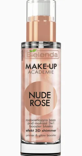 Bielenda Make-up Academie, Rozświetlająca baza pod makijaż 3 w 1 booster blask `Efekt 3D Shimmer Nude Rose`