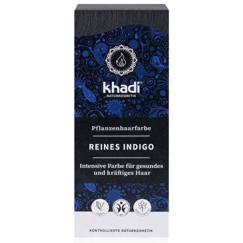Khadi Herbal Hair Colour, Pure Indigo Black (Ziołowa farba do koloryzacji włosów nadająca chłodny czarny kolor o niebieskim połysku) - 1
