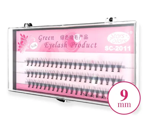 Stars Colors Green Eyelash Product Silk, Kępki rzęs 9 mm