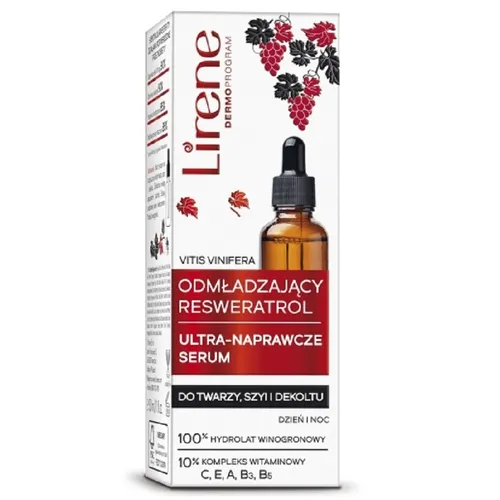 Lirene Dermoprogram Odmładzający Resweratrol, Ultra-naprawcze serum do twarzy, szyi i dekoltu