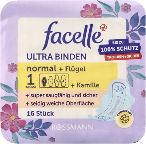 Facelle Ultra Binden Normal + Flugeln + Kamille (Podpaski ze skrzydełkami z rumiankiem rozmiar 1)
