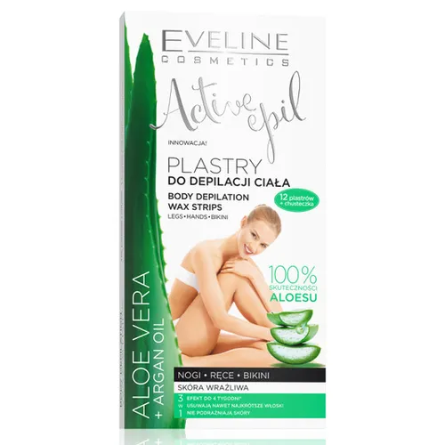 Eveline Cosmetics Active Epil, Aloe vera + Argan Oil, Plastry do depilacji ciała