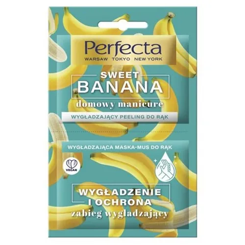 Perfecta Sweet Banana, Wygładzający peeling do rąk + wygładzająca maska - mus do rąk