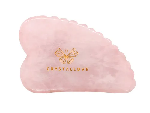 CrystalLove Płytka 3D do masażu twarzy Gua Sha z kwarcu różowego
