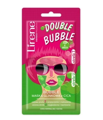 Lirene Dermoprogram Double Bubble Pink & Green, Maska glinkowa do twarzy z CICA