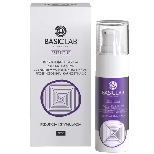 BasicLab Dermocosmetics Korygujące serum z retinalem 0,15%, czynnikiem wzrostu kompleks 2%, fitosfingozyną i Karnozyną 2.0 `Redukcja i stymulacja`