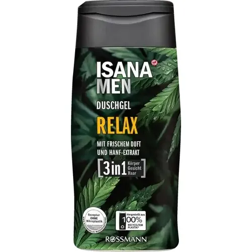 Isana Men,  3in1 Duschgel Relax mit frischem Duft und Hanf-Extrakt (Żel pod prysznic 3 w 1 z ekstraktem z konopi)