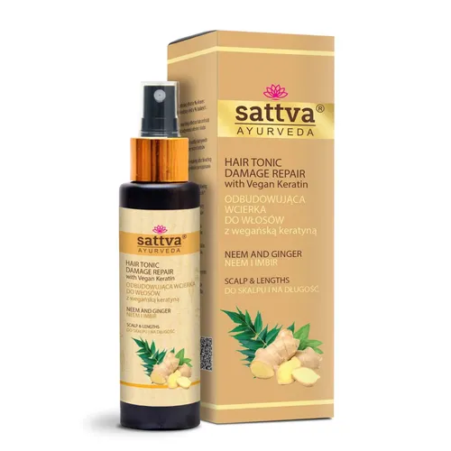 Sattva Ayurveda Hair Tonic Damage Repair with Wegan Keratin, Neem and Ginger Scalp & Lengths (Odbudowująca wcierka do włosów z wegańską keratyną Neem i Imbir)