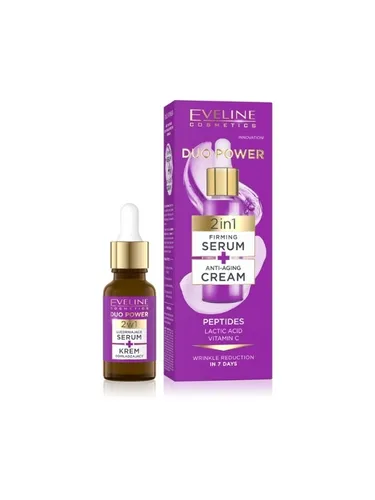 Eveline Cosmetics Duo Power,Peptydy, Serum ujędrniające  + krem przeciwzmarszczkowy  2w1